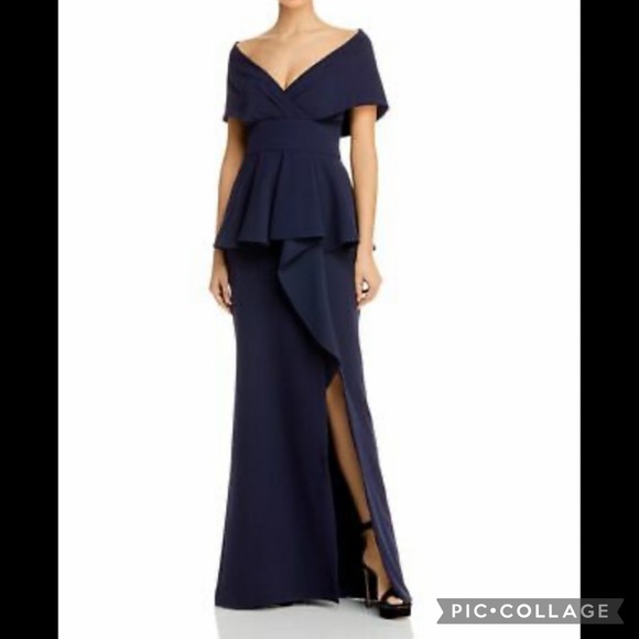 Aidan Mattox off the shoulder peplum gown